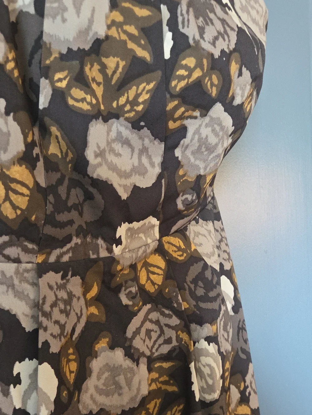 🟣J Crew Marielle Dress A Line Strapless Floral Roses Gray Yellow